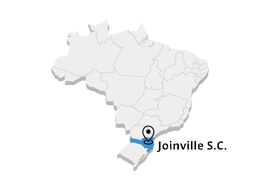Mapa do Brasil destacando Santa Catarina e a cidade de Joinville